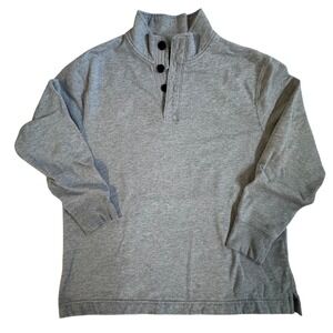 J.Crew Mens Authentic Fleece Mock Neck Button Henley Pullover Heather Grey L